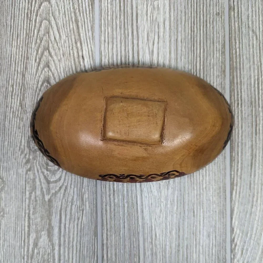 Old Vintage Large Heavy African Mahogany Wood Bowl with Tiger Hand Carved 8”